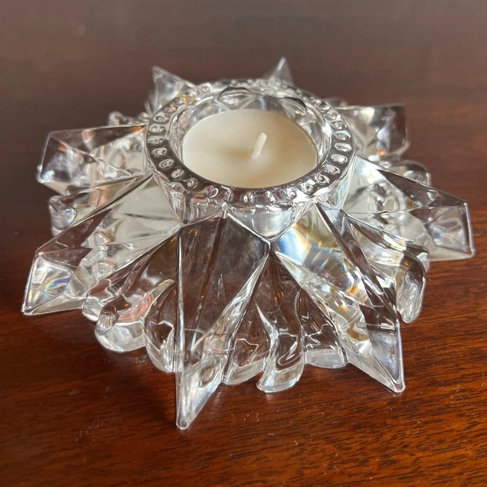 Vintage Starburst Glass Candle Holder Celestial Boho Crystal Votive Star-Shaped